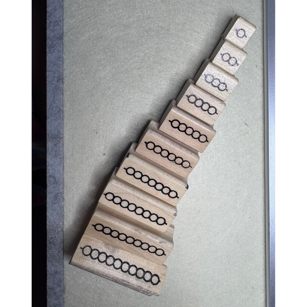 Montessori Math Bead Stair Rubber Stamp Set-10 Wood Mount Education Tool Craft
